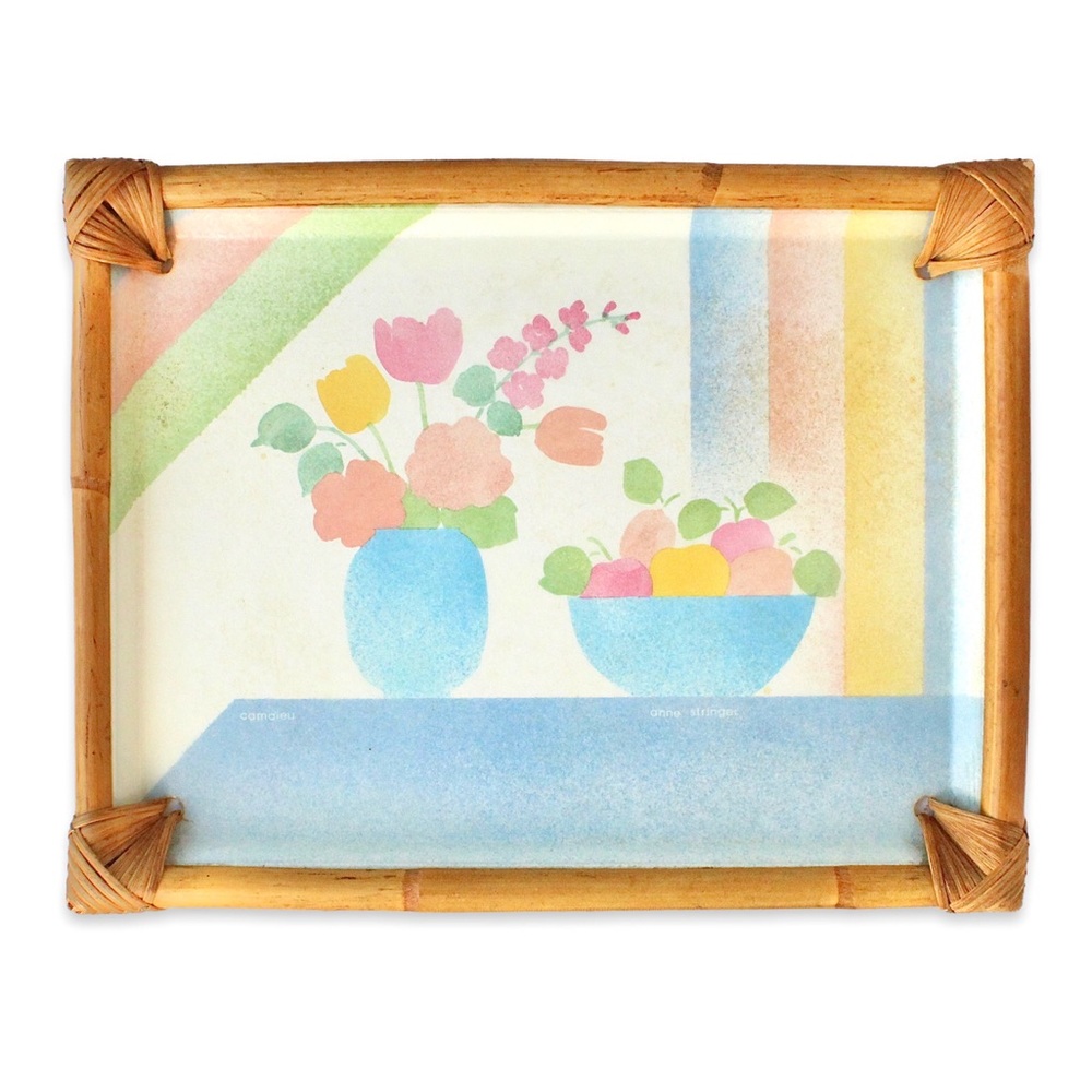 Vintage 1980s French Serving Tray Fiberglass Bamboo Alpac Anne Stringer Camaieu